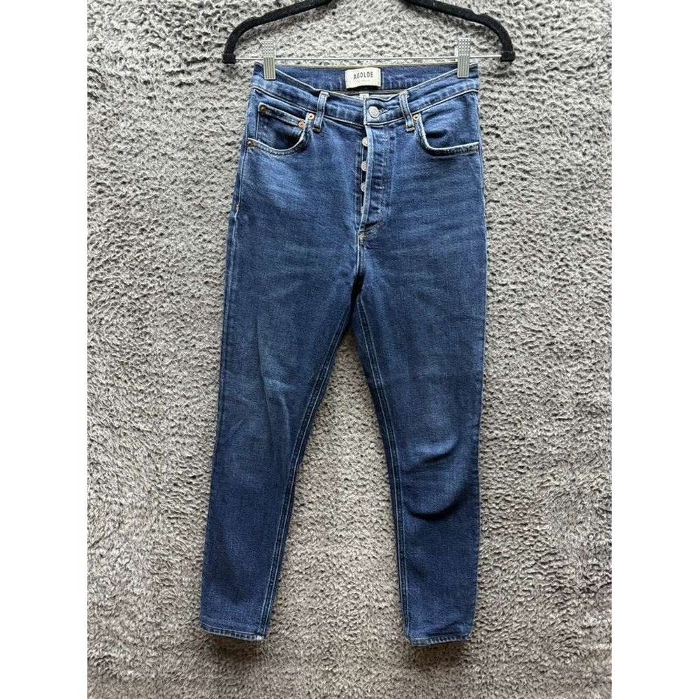 Agolde High-Rise Slim Fit Button-Fly Denim Jeans Dark Wash Blue‎ Womens Size 25